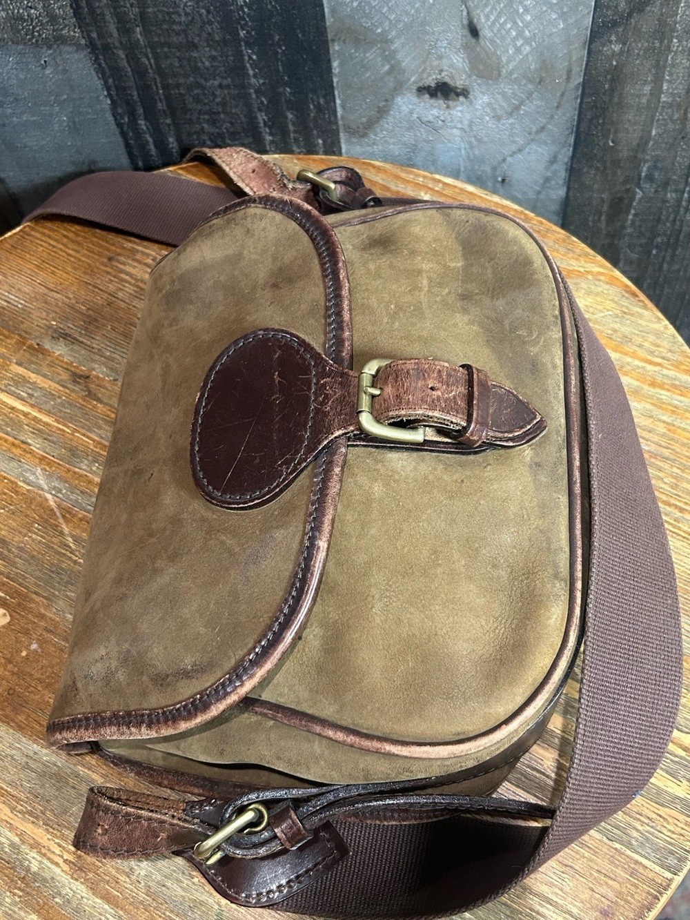 Men's Brown Leather Canvas Crossbody Bag - Unbranded - Picture 3 of 7